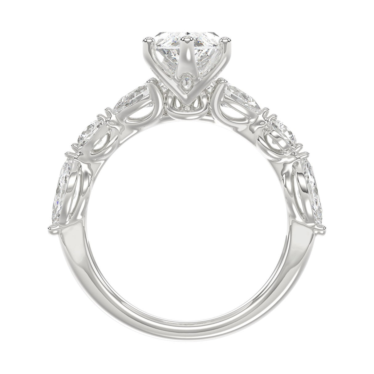 14K White Gold  Bridal Fashion Ring for Ladies 4CT Round &amp; Marquise&amp; Pear Cut Diamonds 3.00CT Marquise Center stone (Color F-G -Clarity VS1/VS
