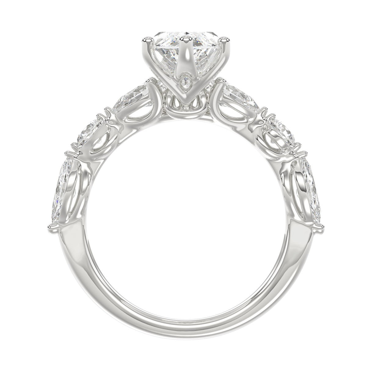 14K White Gold  Bridal Fashion Ring for Ladies 4CT Round &amp; Marquise&amp; Pear Cut Diamonds 3.00CT Marquise Center stone (Color F-G -Clarity VS1/VS2)