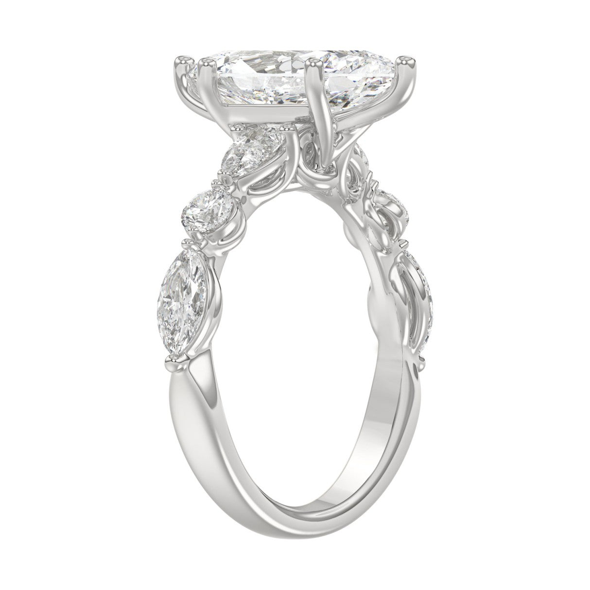 14K White Gold  Bridal Fashion Ring for Ladies 4CT Round &amp; Marquise&amp; Pear Cut Diamonds 3.00CT Marquise Center stone (Color F-G -Clarity VS1/VS