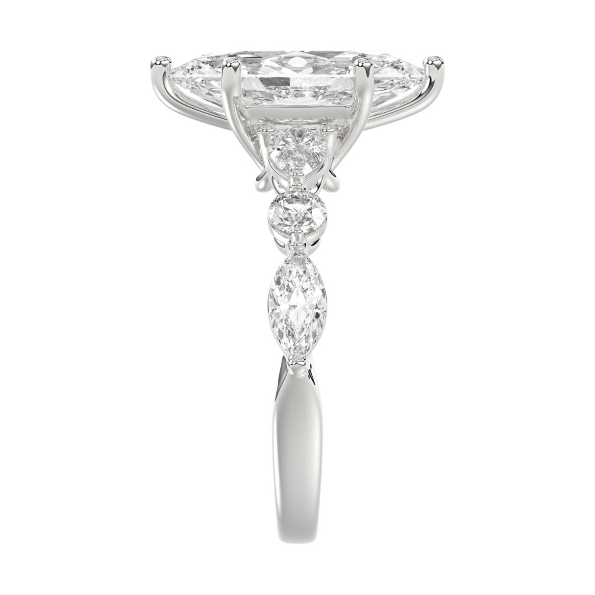 14K White Gold  Bridal Fashion Ring for Ladies 4CT Round &amp; Marquise&amp; Pear Cut Diamonds 3.00CT Marquise Center stone (Color F-G -Clarity VS1/VS