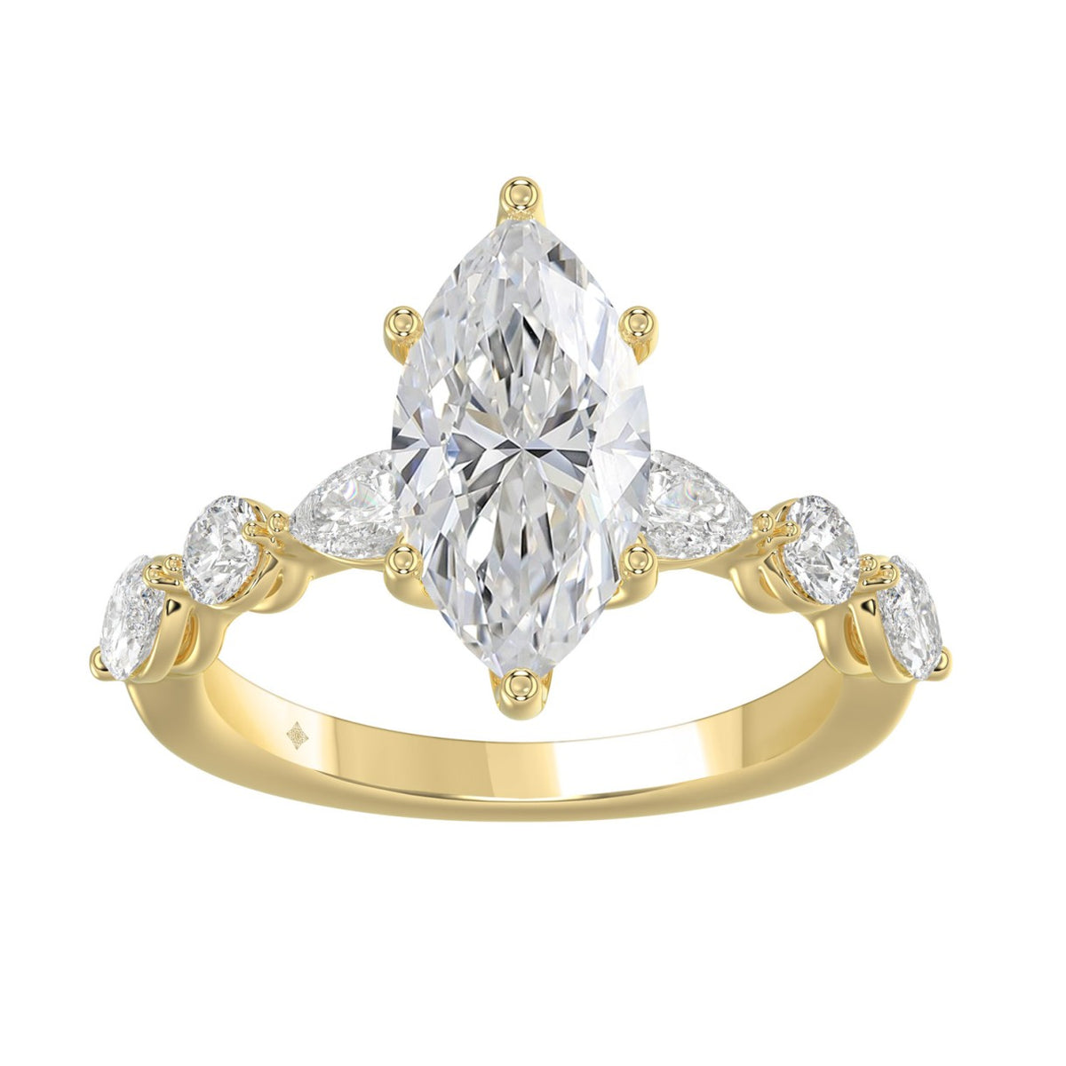 14K Yellow Gold  Bridal Fashion Ring for Ladies 4CT Round &amp; Marquise&amp; Pear Cut Diamonds 3.00CT Marquise Center stone (Color F-G -Clarity VS1/VS2)