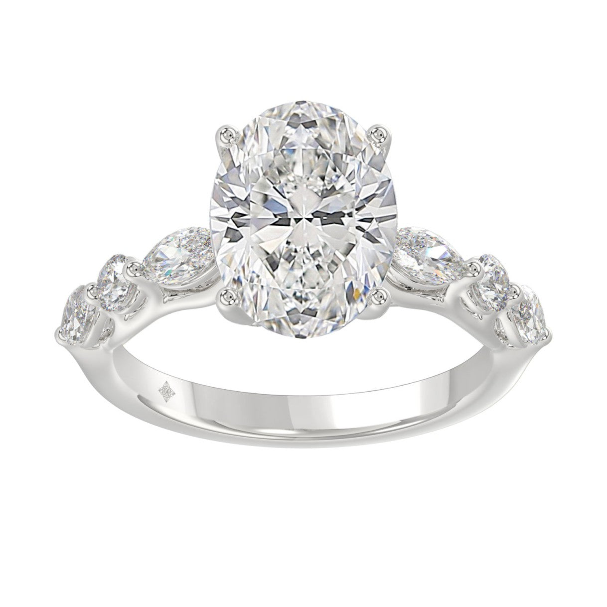 Elegant 14K White Gold  Bridal Fancy Ring for Ladies 3 3/4CT Round &amp; Marquise&amp; Oval Cut Diamonds 3.00CT Center stone (Color F-G -Clarity VS1/VS2)