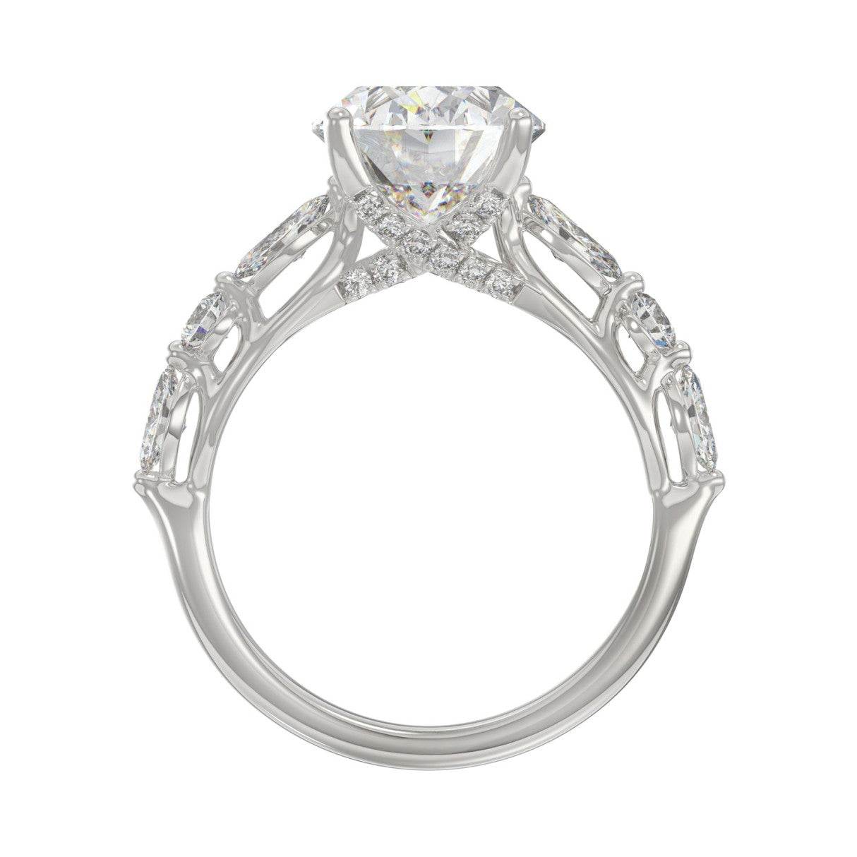 Elegant 14K White Gold  Bridal Fancy Ring for Ladies 3 3/4CT Round &amp; Marquise&amp; Oval Cut Diamonds 3.00CT Center stone (Color F-G -Clarity VS1/V