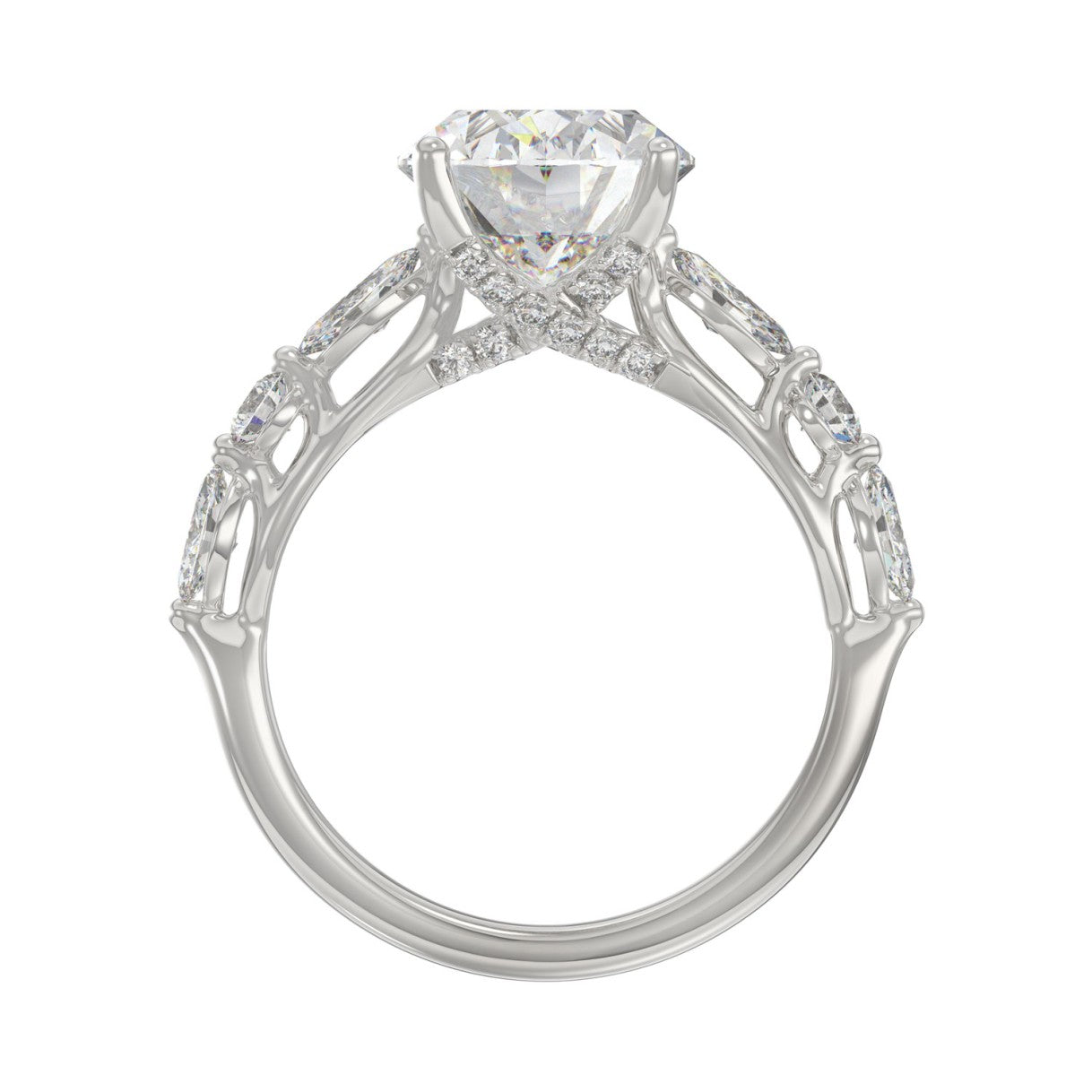 Elegant 14K White Gold  Bridal Fancy Ring for Ladies 3 3/4CT Round &amp; Marquise&amp; Oval Cut Diamonds 3.00CT Center stone (Color F-G -Clarity VS1/VS2)