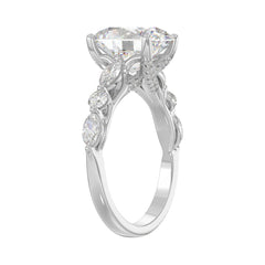 Elegant 14K White Gold  Bridal Fancy Ring for Ladies 3 3/4CT Round &amp; Marquise&amp; Oval Cut Diamonds 3.00CT Center stone (Color F-G -Clarity VS1/V