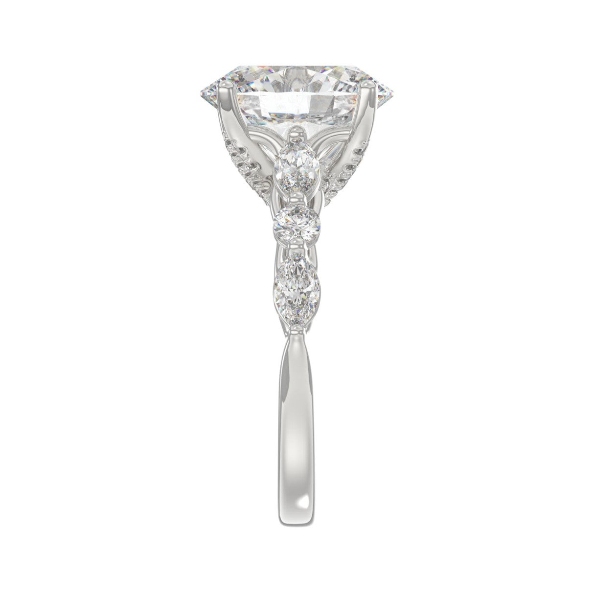 Elegant 14K White Gold  Bridal Fancy Ring for Ladies 3 3/4CT Round &amp; Marquise&amp; Oval Cut Diamonds 3.00CT Center stone (Color F-G -Clarity VS1/V