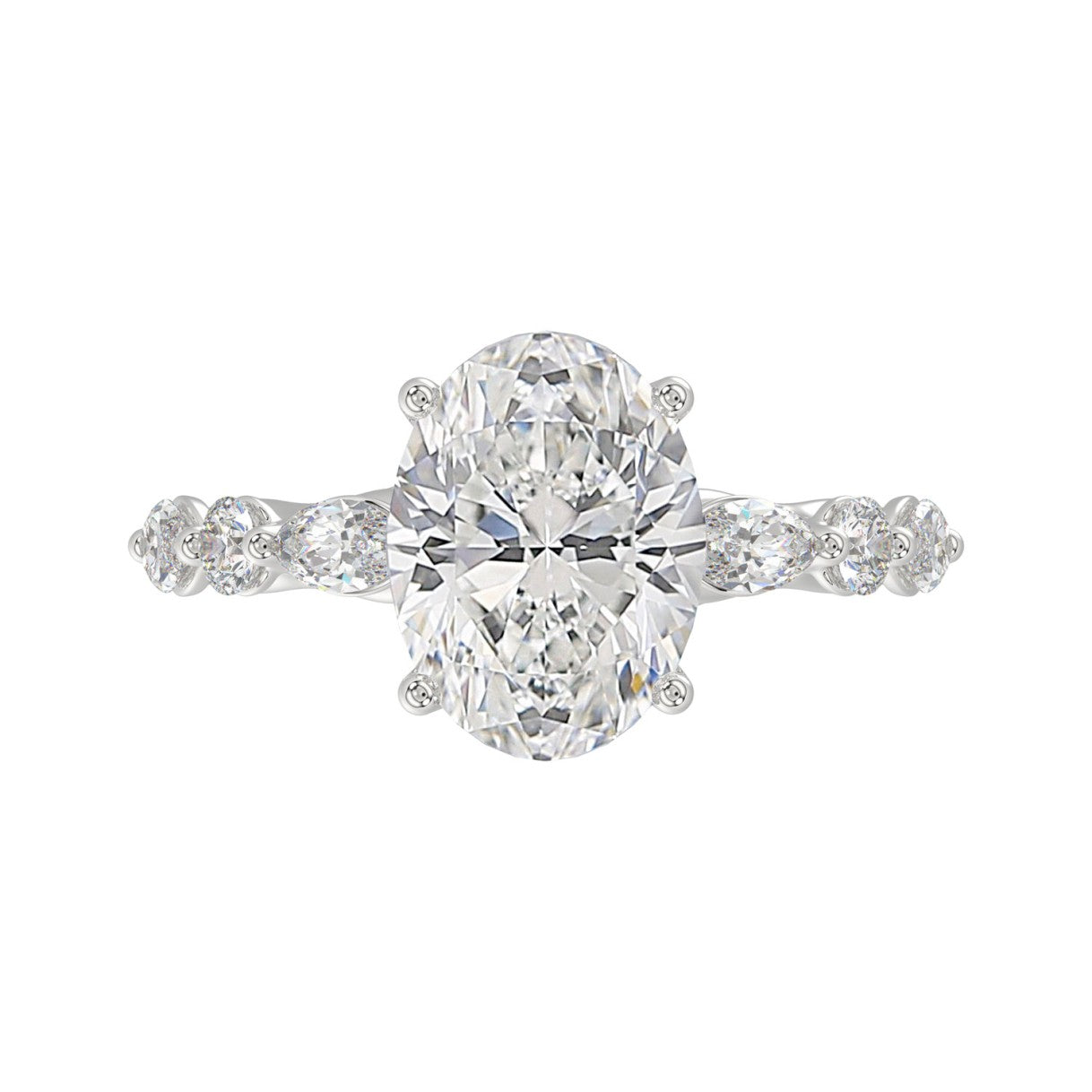 Elegant 14K White Gold  Bridal Fancy Ring for Ladies 3 3/4CT Round &amp; Marquise&amp; Oval Cut Diamonds 3.00CT Center stone (Color F-G -Clarity VS1/VS2)