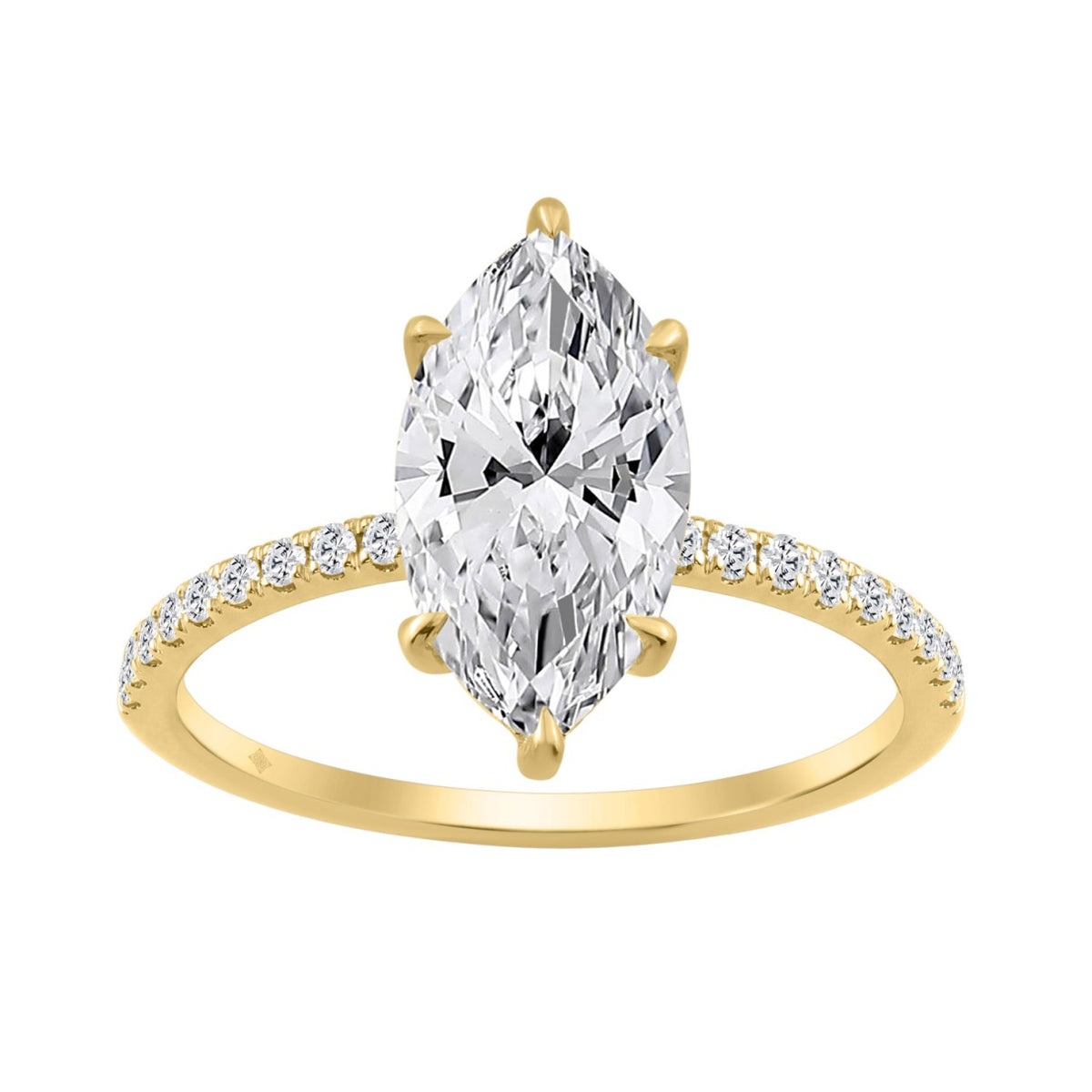 14K YELLOW GOLD 2 1/4CT MARQUISE/ROUND DIAMOND LADIES RING (CENTER STONE MARQUISE DIAMOND 2CT)
