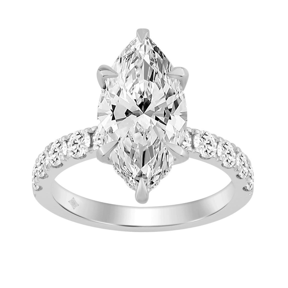 14K WHITE GOLD 6.00CT MARQUISE/ROUND DIAMOND LADIES RING (CENTER STONE MARQUISE DIAMOND 5CT)