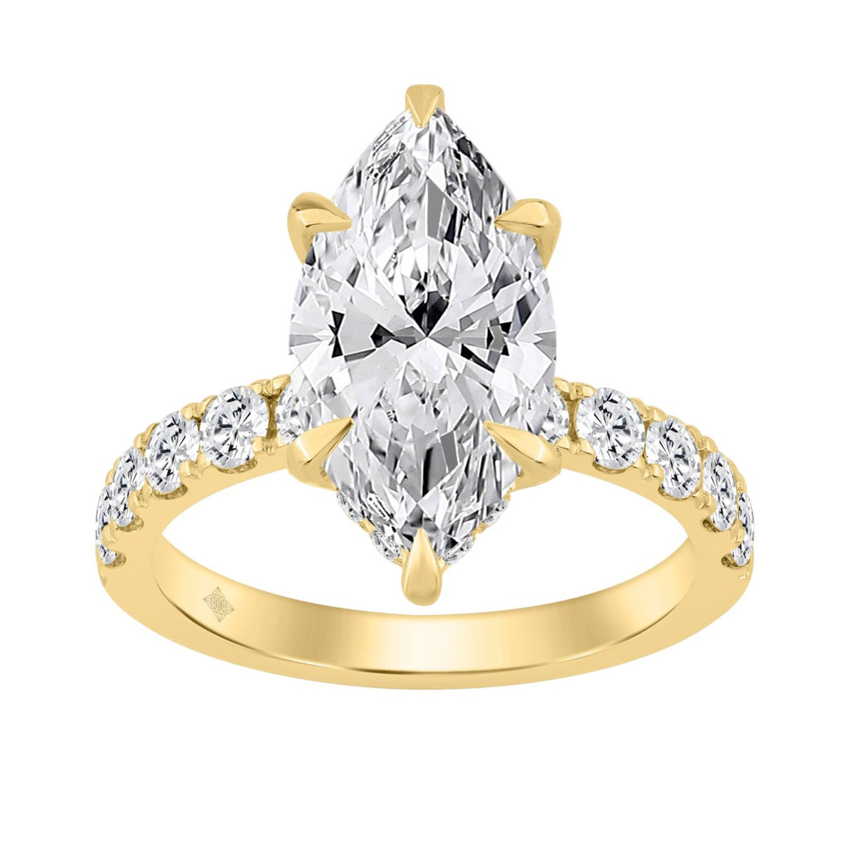 14K YELLOW GOLD 6.00CT MARQUISE/ROUND DIAMOND LADIES RING (CENTER STONE MARQUISE DIAMOND 5CT)