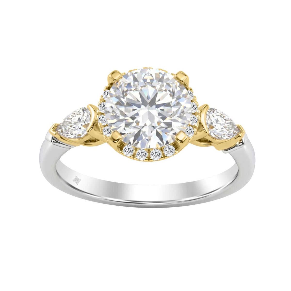 14K White/Yellow Gold 2 1/2Ct Round & Pear Cut Diamond Halo Bridal Ring Engagement Ring For Women 2Ct Round Center Stone (Color F-G -Clarity Vs1/Vs2)