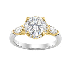 14K White/Yellow Gold 2 1/2Ct Round & Pear Cut Diamond Halo Bridal Ring Engagement Ring For Women 2Ct Round Center Stone (Color F-G -Clarity Vs1/Vs2)