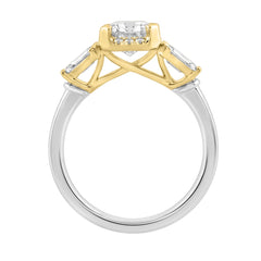 14K White/Yellow Gold 2 3/4Ct Round & Emerald Cut Lab-Grown Diamond Three-Stone Ladies Engagement Bridal Ring 2Ct Emerald Center Stone (Color F-G -Clarity Vs1/Vs2)