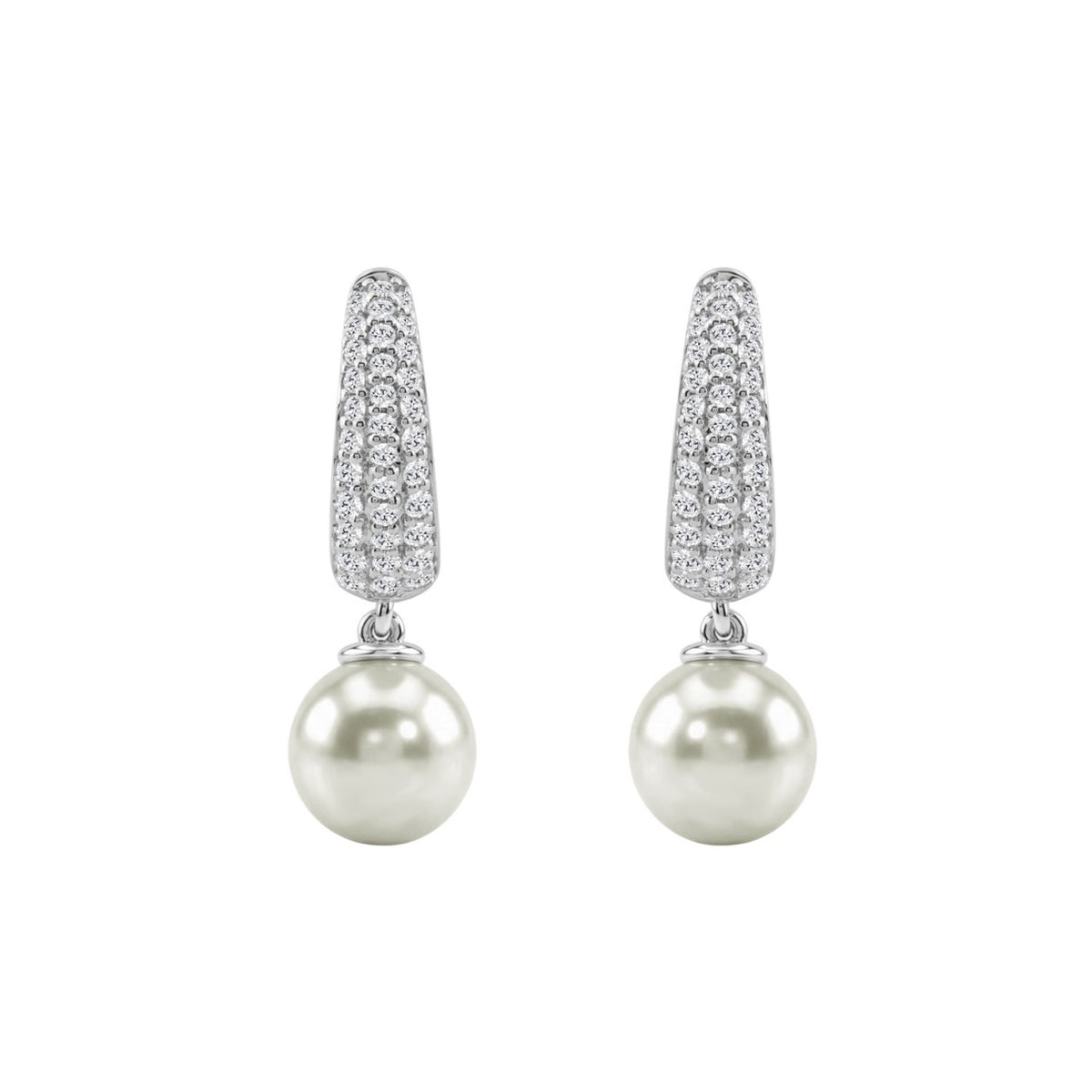 10K White Gold 1/2 Ct Round Diamond &amp; Pearl Hoop Earrings For Women  Classic Pear Shape Drop Fine Jewelry (Color F-G Clarity Vs1/Vs2)