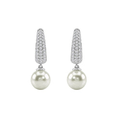 10K White Gold 1/2 Ct Round Diamond &amp; Pearl Hoop Earrings For Women  Classic Pear Shape Drop Fine Jewelry (Color F-G Clarity Vs1/Vs2)