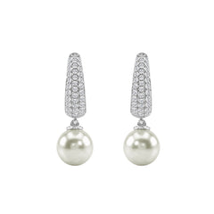 10K White Gold 1/2 Ct Round Diamond &amp; Pearl Hoop Earrings For Women  Classic Pear Shape Drop Fine Jewelry (Color F-G Clarity Vs1/Vs2)