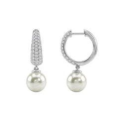 10K White Gold 1/2 Ct Round Diamond &amp; Pearl Hoop Earrings For Women  Classic Pear Shape Drop Fine Jewelry (Color F-G Clarity Vs1/Vs2)