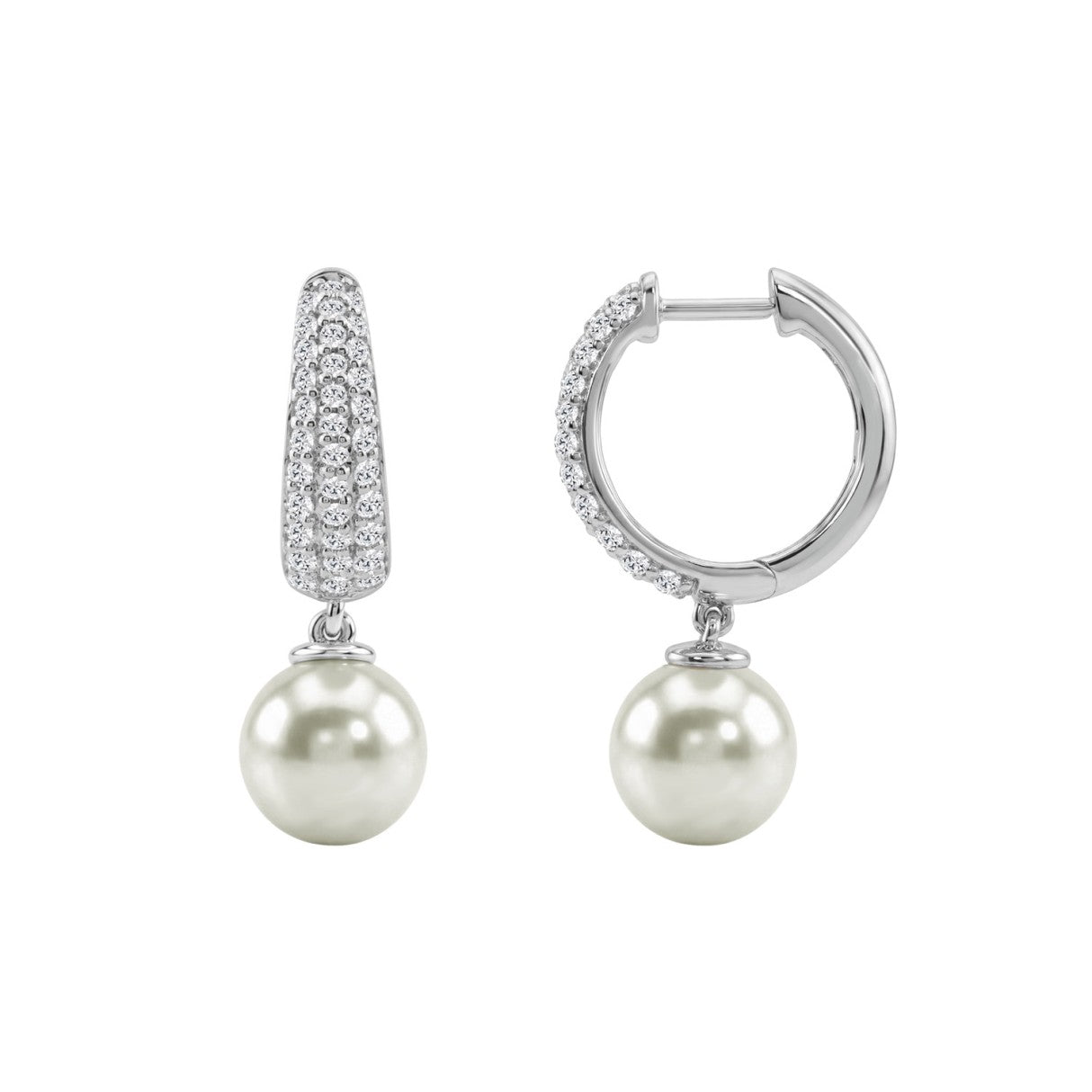 10K White Gold 1/2 Ct Round Diamond &amp; Pearl Hoop Earrings For Women  Classic Pear Shape Drop Fine Jewelry (Color F-G Clarity Vs1/Vs2)