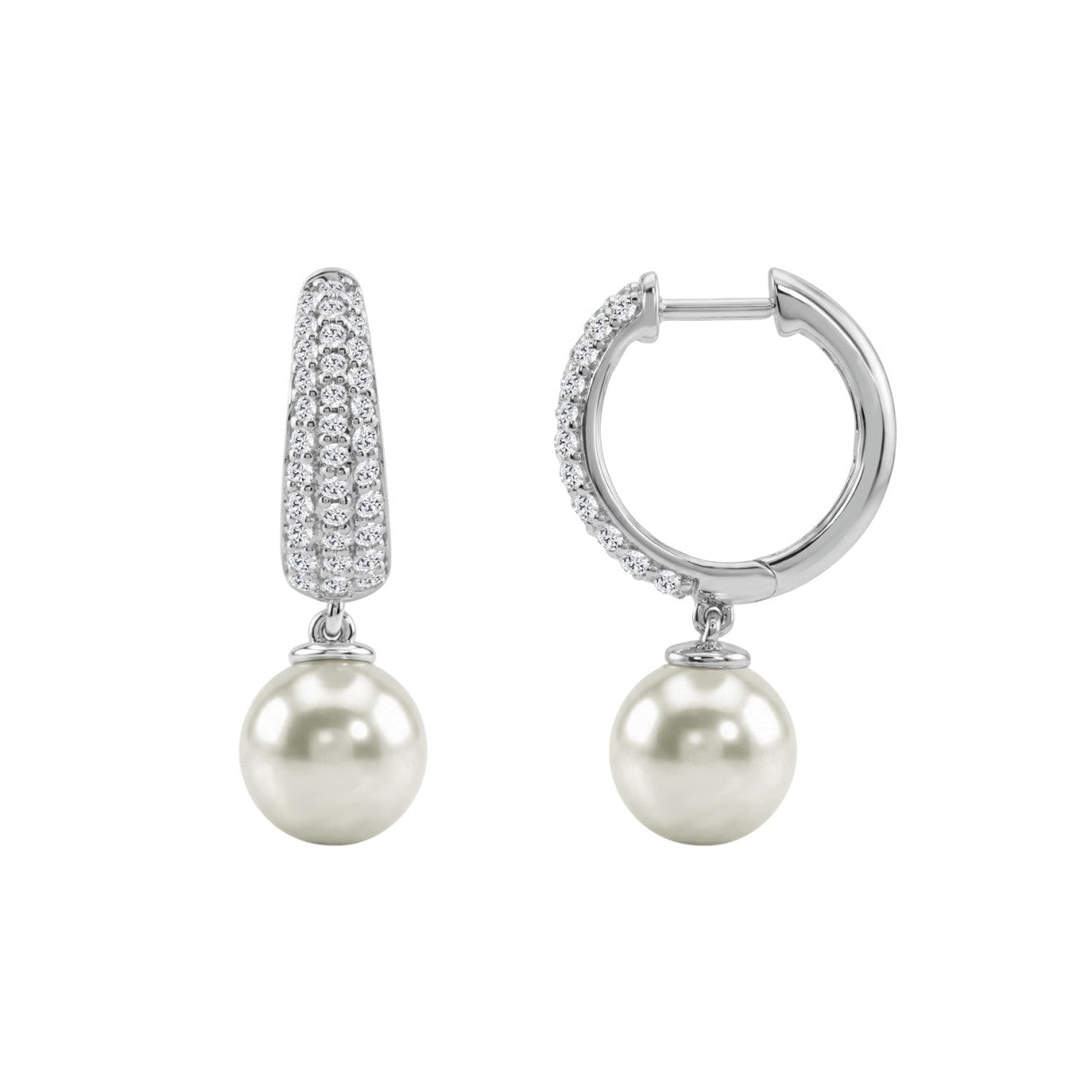 10K White Gold 1/2 Ct Round Diamond &amp; Pearl Hoop Earrings For Women  Classic Pear Shape Drop Fine Jewelry (Color F-G Clarity Vs1/Vs2)