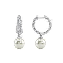 10K White Gold 1/2 Ct Round Diamond &amp; Pearl Hoop Earrings For Women  Classic Pear Shape Drop Fine Jewelry (Color F-G Clarity Vs1/Vs2)