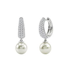 10K White Gold 1/2 Ct Round Diamond &amp; Pearl Hoop Earrings For Women  Classic Pear Shape Drop Fine Jewelry (Color F-G Clarity Vs1/Vs2)