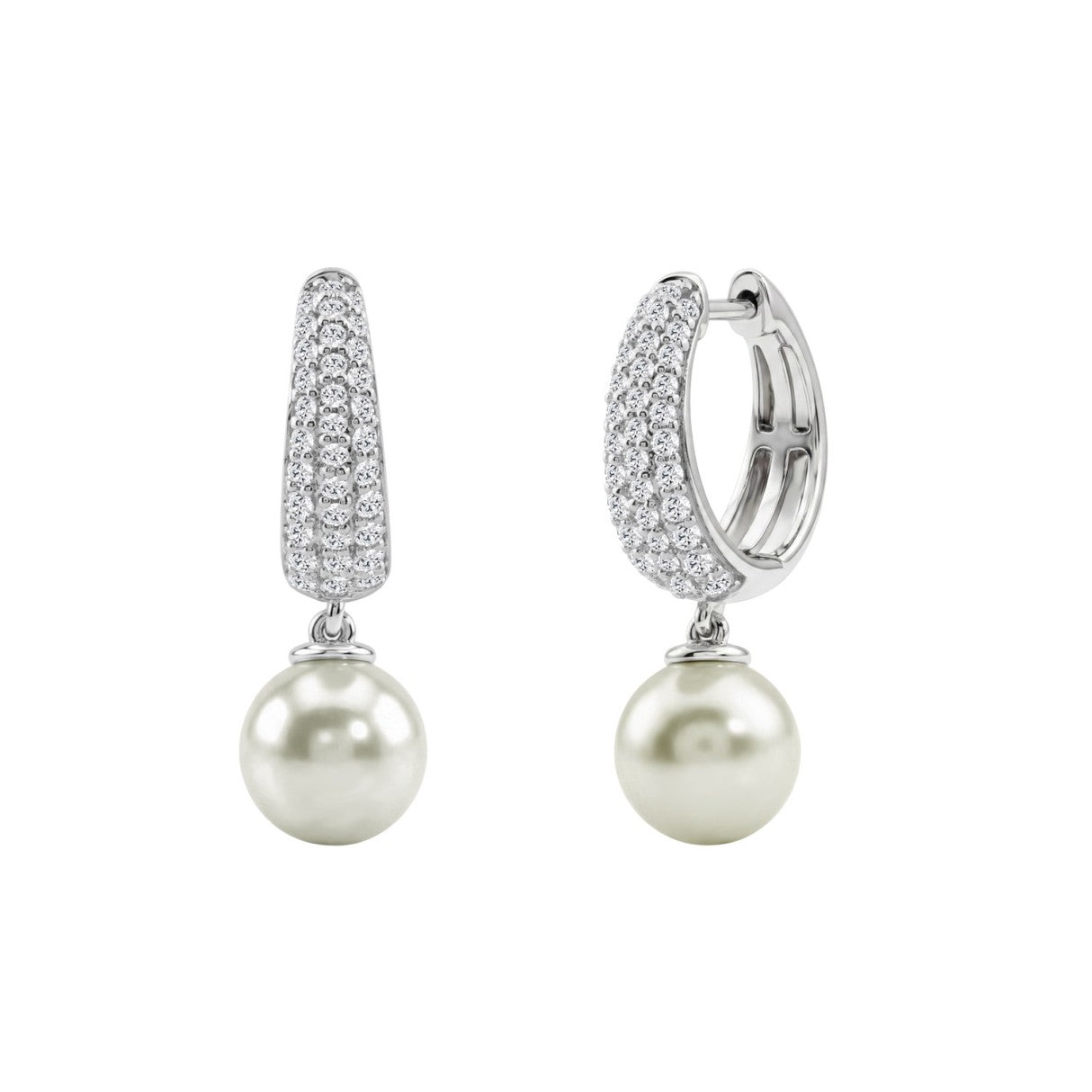 10K White Gold 1/2 Ct Round Diamond &amp; Pearl Hoop Earrings For Women  Classic Pear Shape Drop Fine Jewelry (Color F-G Clarity Vs1/Vs2)