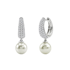 10K White Gold 1/2 Ct Round Diamond &amp; Pearl Hoop Earrings For Women  Classic Pear Shape Drop Fine Jewelry (Color F-G Clarity Vs1/Vs2)
