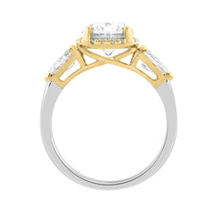 2 3/4Ct Oval Center Stone Round Diamond Three-Stone Ladies Bridal Ring With Pear Side Stones In 14K White/Yellow Gold (Color F-G -Clarity Vs1/Vs2)