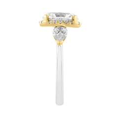 2 3/4Ct Oval Center Stone Round Diamond Three-Stone Ladies Bridal Ring With Pear Side Stones In 14K White/Yellow Gold (Color F-G -Clarity Vs1/Vs2)