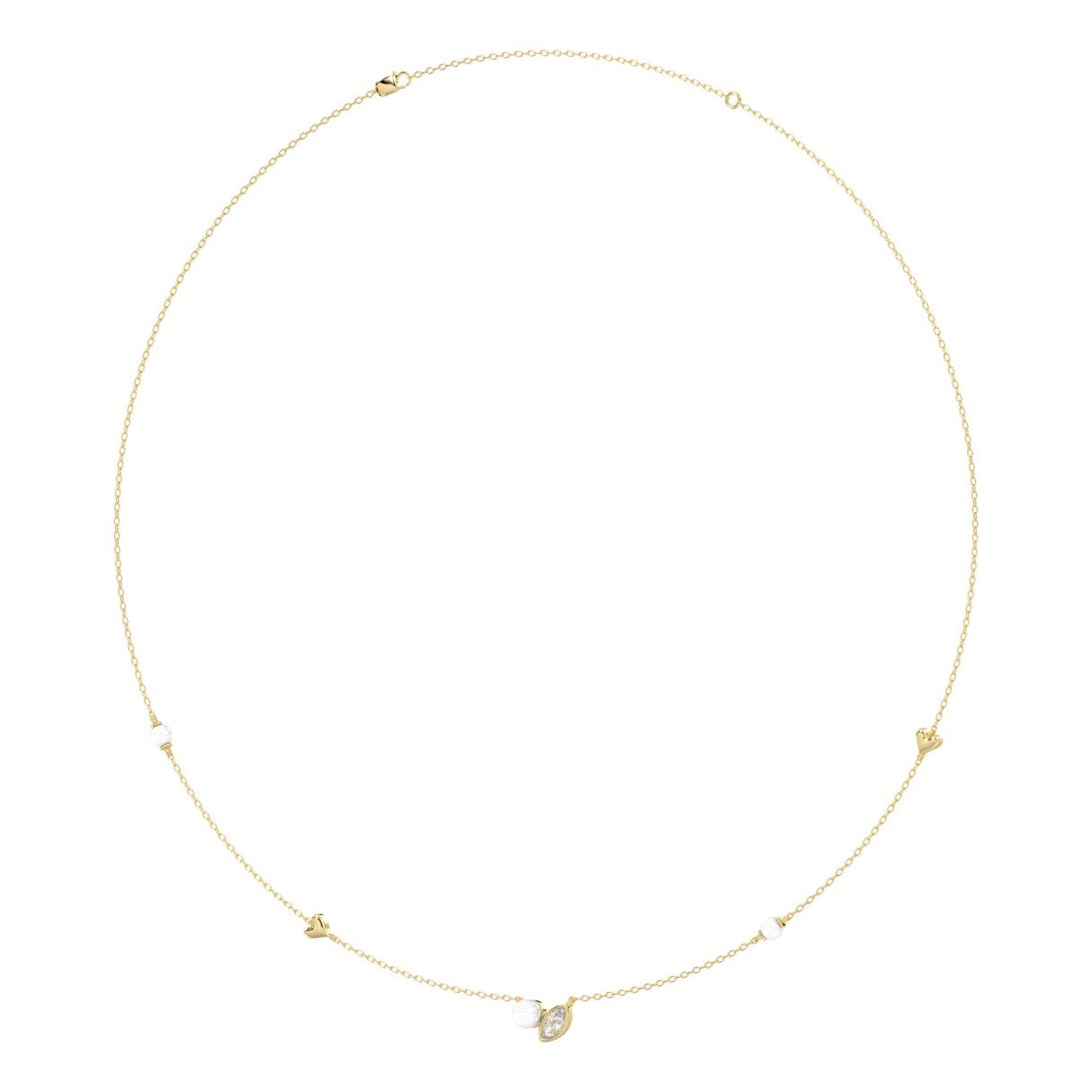 10K Yellow Gold Pearl &amp; Ladies Necklace 1/5CT  Marquise Diamonds (Color F-G -Clarity VS1/VS2)