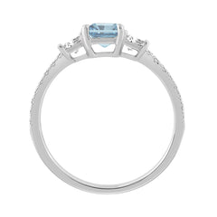 14K White Gold  1 1/2CT Trapezoid/Round/Radiant Cut Blue Diamond Three-Stone Engagement  Ladies Ring 1.00CT Radiant Center stone (Color F-G -Clarity VS1/VS2)