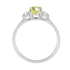 Ladies 14K White Gold 1 1/2CT Round/Oval Lab-Grown Diamond Ladies Fashion Ring 1.00CT Yellow Oval Center stone (Color F-G -Clarity VS1/VS2)