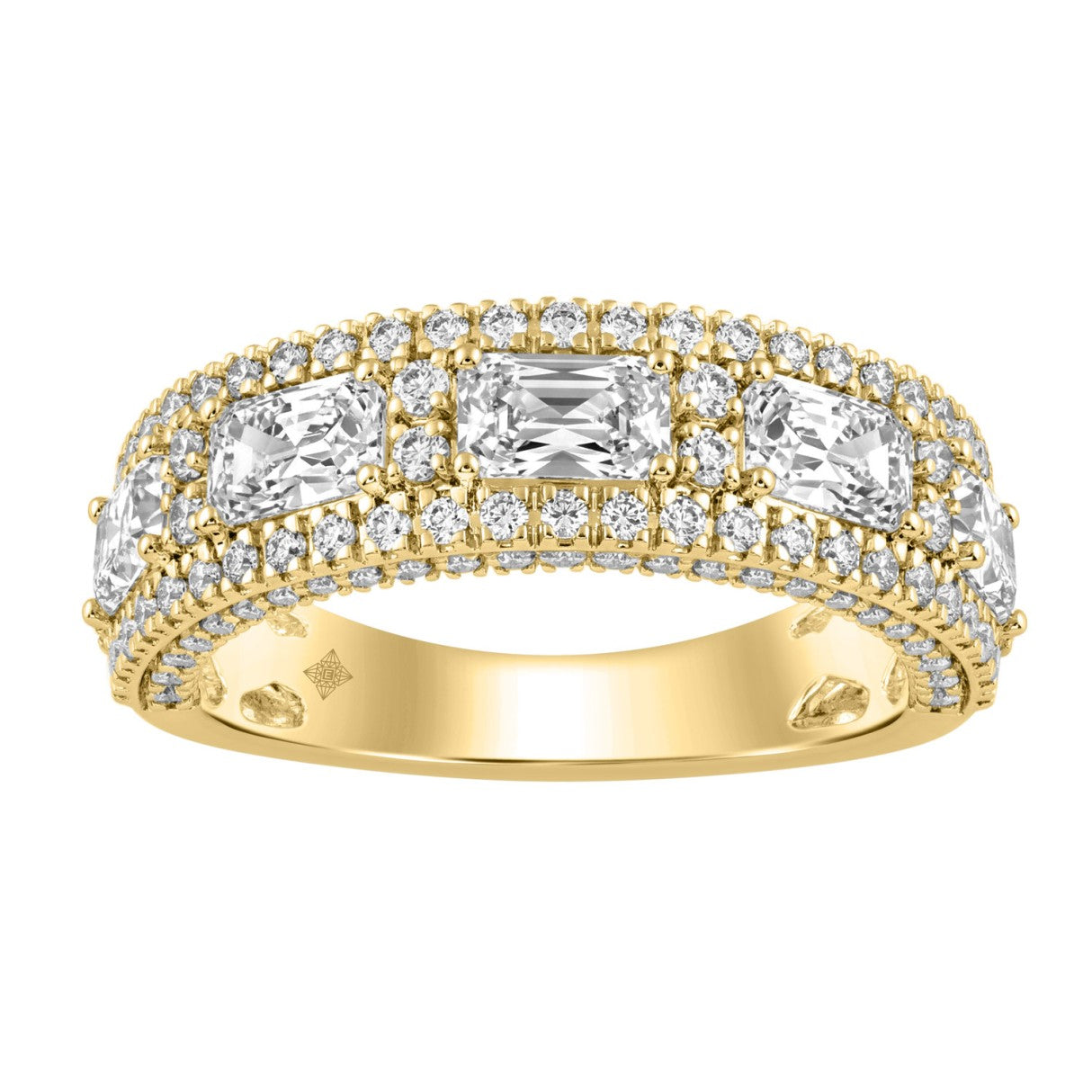 Luxury 2.00Ct 14K Yellow Gold Lab-Grown Diamond Anniversary Ladies Ring Radiant Center & Round Side Diamonds (Color F-G -Clarity Vs1/Vs2)