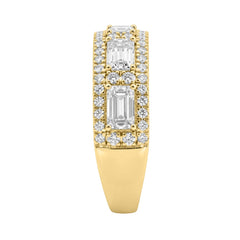 Luxury 2.00Ct 14K Yellow Gold Lab-Grown Diamond Anniversary Ladies Ring Radiant Center & Round Side Diamonds (Color F-G -Clarity Vs1/Vs2)