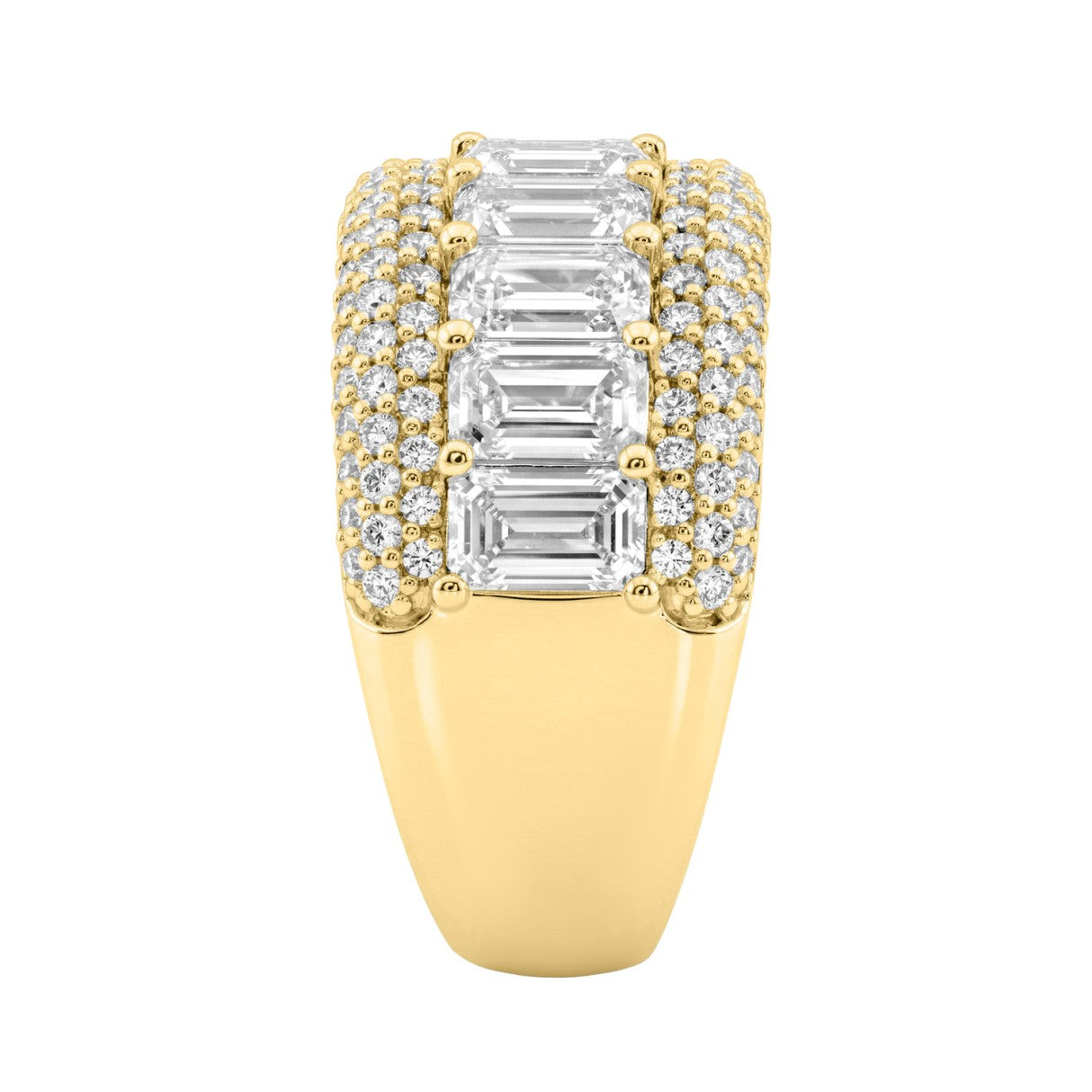 Elegant 14K Yellow Gold Ladies Ladies Ring 3 1/4Ct Round & Emerald Cut Diamonds