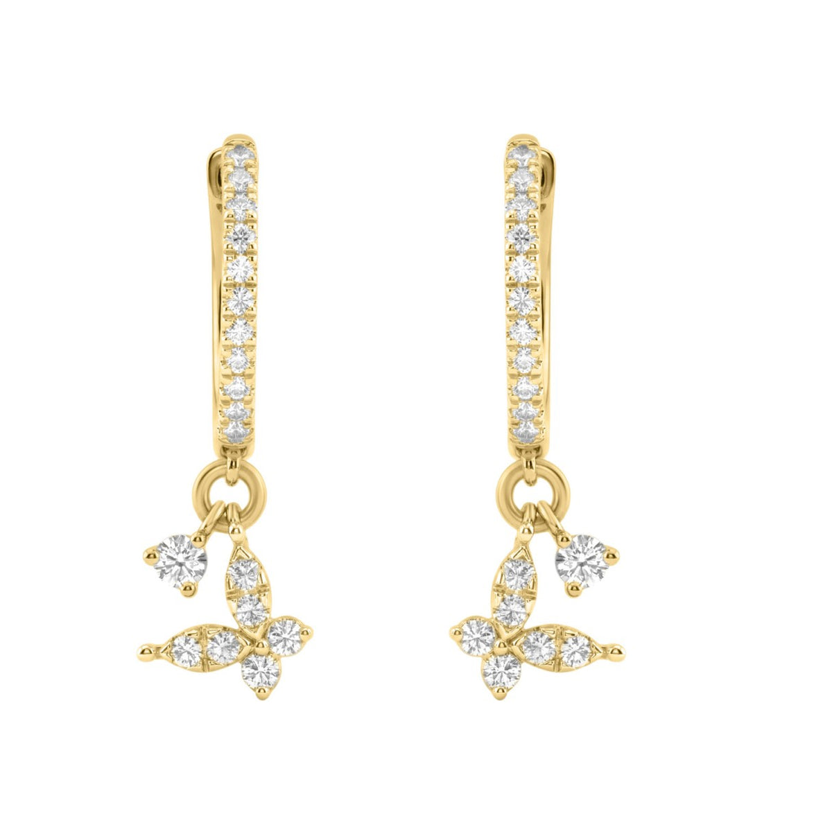 Fashion 10K Yellow` Gold 1/3Ct Ladies Hoop Earrings With Diamonds Butterfly Bliss Design For Ladies
