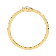 Elegant 10K Yellow Gold 1/4Ct Ladies Ring With Round Diamond Accents And Dangling Flower Charm