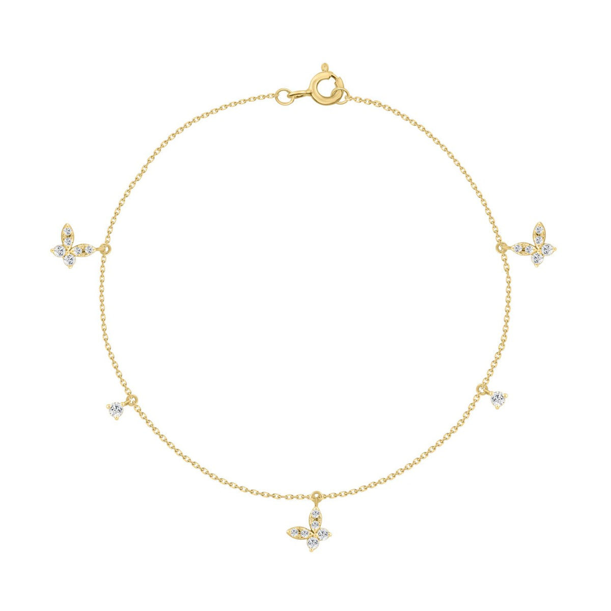 10K Yellow Gold Diamond Butterfly Bracelet For Ladies  1/3Ct Round Diamond Bracelet
