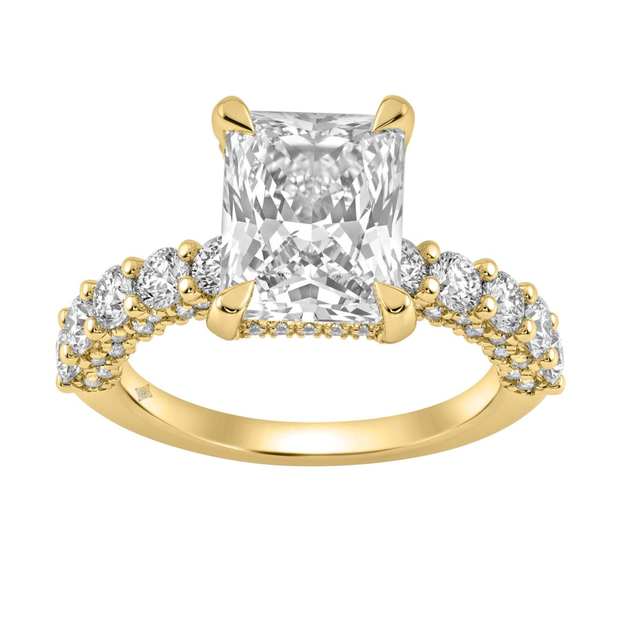 14K Yellow Gold 5 1/2Ct Radiant Cut &amp; Round Diamond Engagement Ring Women Bridal Wedding Ring 4Ct Radiant Center Stone (Color F-G -Clarity Vs1/Vs2