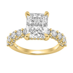 14K Yellow Gold 5 1/2Ct Radiant Cut &amp; Round Diamond Engagement Ring Women Bridal Wedding Ring 4Ct Radiant Center Stone (Color F-G -Clarity Vs1/Vs2