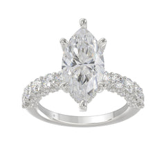14K White Gold 5 1/2Ct Marquise Cut & Round Diamond Engagement Ring Women Bridal Wedding Ring 4Ct Marquise Center Stone (Color F-G -Clarity Vs1/Vs2)