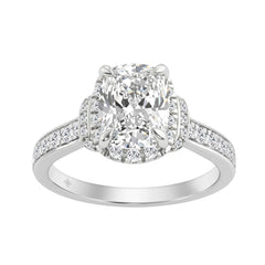 14K White Gold 2 1/2Ct Elongated Cushion Cut Diamond Halo Engagement Ring With Round Diamonds Bridal Ring For Women 2Ct Cushion Center Stone (Color F-G -Clarity Vs1/Vs2)
