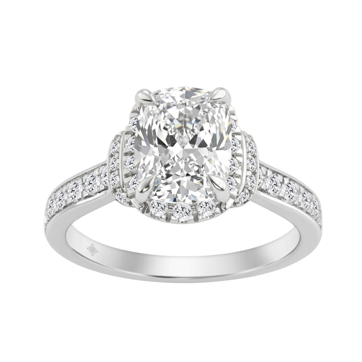 14K White Gold 2 1/2Ct Elongated Cushion Cut Diamond Halo Engagement Ring With Round Diamonds Bridal Ring For Women 2Ct Cushion Center Stone (Color F-G -Clarity Vs1/Vs2)
