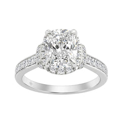 14K White Gold 2 1/2Ct Elongated Cushion Cut Diamond Halo Engagement Ring With Round Diamonds Bridal Ring For Women 2Ct Cushion Center Stone (Color F-G -Clarity Vs1/Vs2)