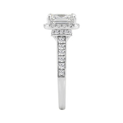 14K White Gold 2 1/2Ct Elongated Cushion Cut Diamond Halo Engagement Ring With Round Diamonds Bridal Ring For Women 2Ct Cushion Center Stone (Color F-