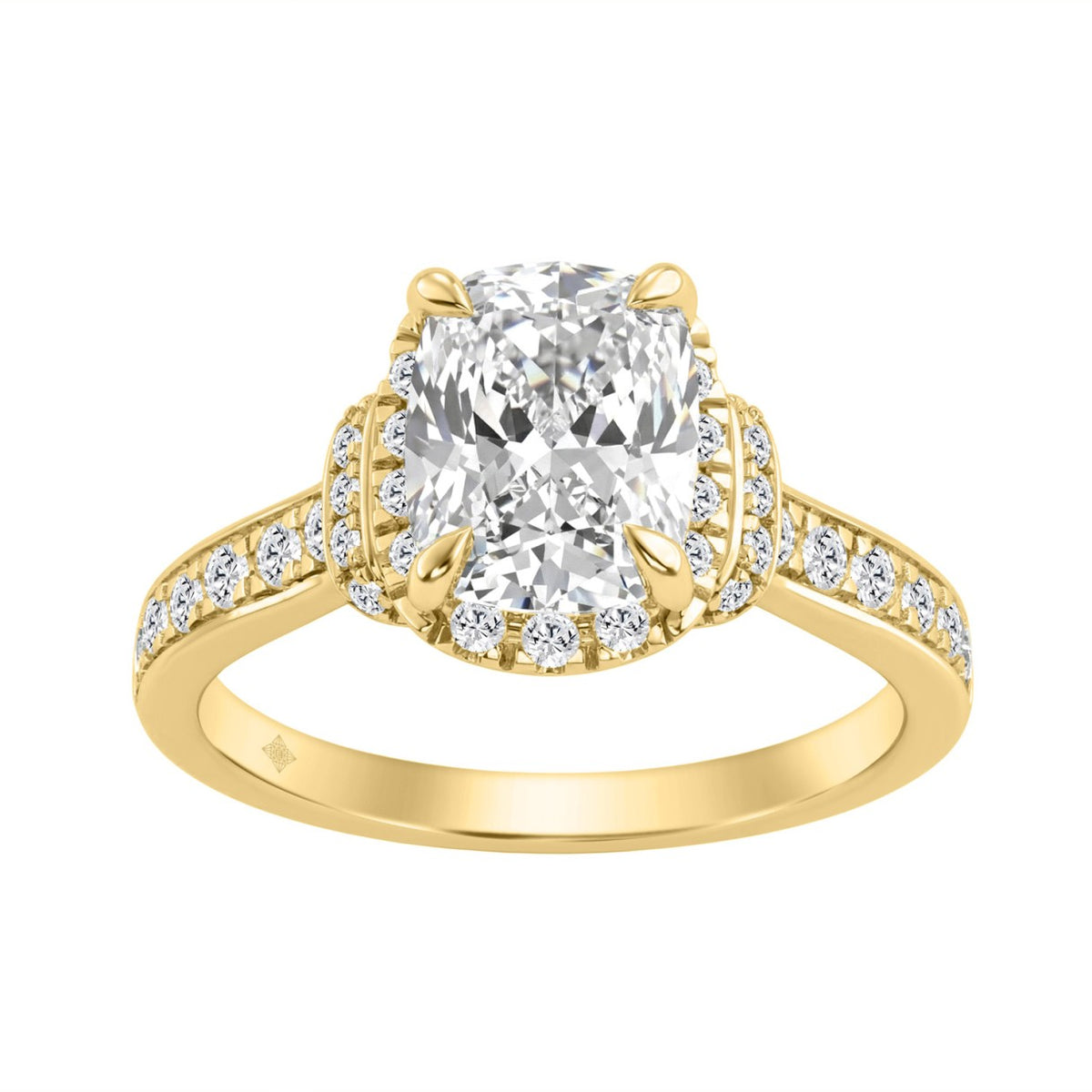 14K Yellow Gold 2 1/2Ct Elongated Cushion Cut Diamond Halo Engagement Ring With Round Diamonds Bridal Ring For Women 2Ct Cushion Center Stone (Color F-G -Clarity Vs1/Vs2)