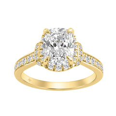 14K Yellow Gold 2 1/2Ct Elongated Cushion Cut Diamond Halo Engagement Ring With Round Diamonds Bridal Ring For Women 2Ct Cushion Center Stone (Color F-G -Clarity Vs1/Vs2)