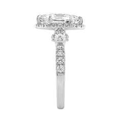 Luxury 14K White Gold 3.00 Ct Marquise, Oval And Round Diamond Halo Bridal Engagement Ring For Women 2Ct Marquise Center Stone (Color F-G -Clarity Vs1