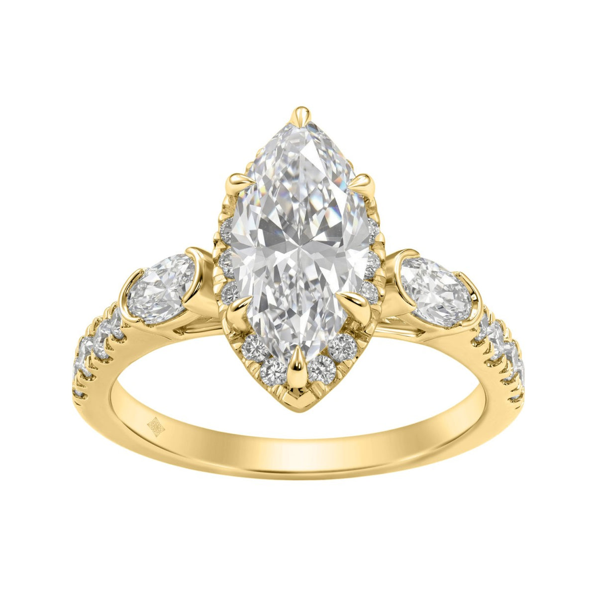 Luxury 14K Yellow Gold 3.00 Ct Marquise, Oval And Round Diamond Halo Bridal Engagement Ring For Women 2Ct Marquise Center Stone (Color F-G -Clarity Vs1/Vs2)