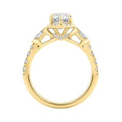 Luxury 14K Yellow Gold 3.00 Ct Marquise, Oval And Round Diamond Halo Bridal Engagement Ring For Women 2Ct Marquise Center Stone (Color F-G -Clarity Vs1/Vs2)